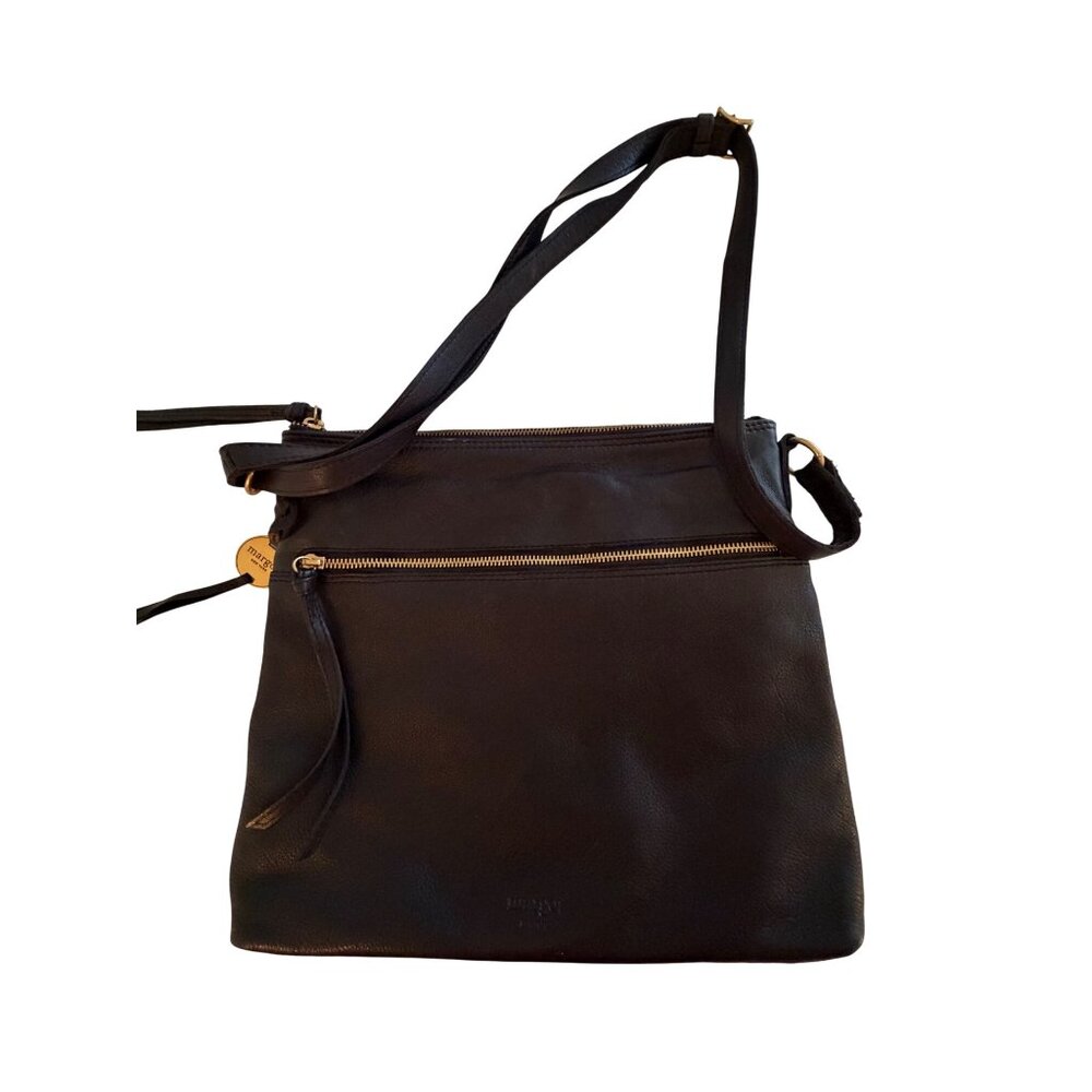 Margot New York Leah Womens Split Pocket Crossbody Bag Black Leather Handcrafted - Picture 8 of 14